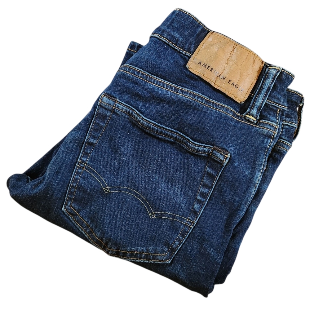 American Eagle Flex Jeans Mens Size 29x30 Blue Slim Straight Denim Pants Zip Fly